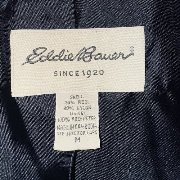 Eddie Bauer Women Medium Wool Pea Coat Double Breasted Tweed Black White Jacket - Picture 7 of 9